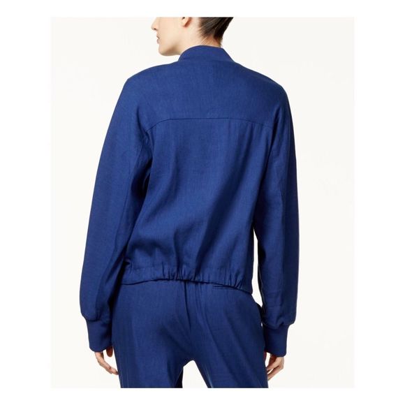 DKNY $398 Blue Linen Drawstring Bomber Jacket 1469 - Picture 3 of 10